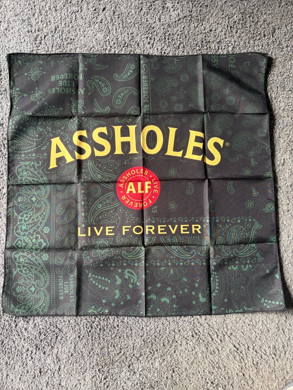 Assholes Live Forever (ALF) Black & Green Paisley Bandana